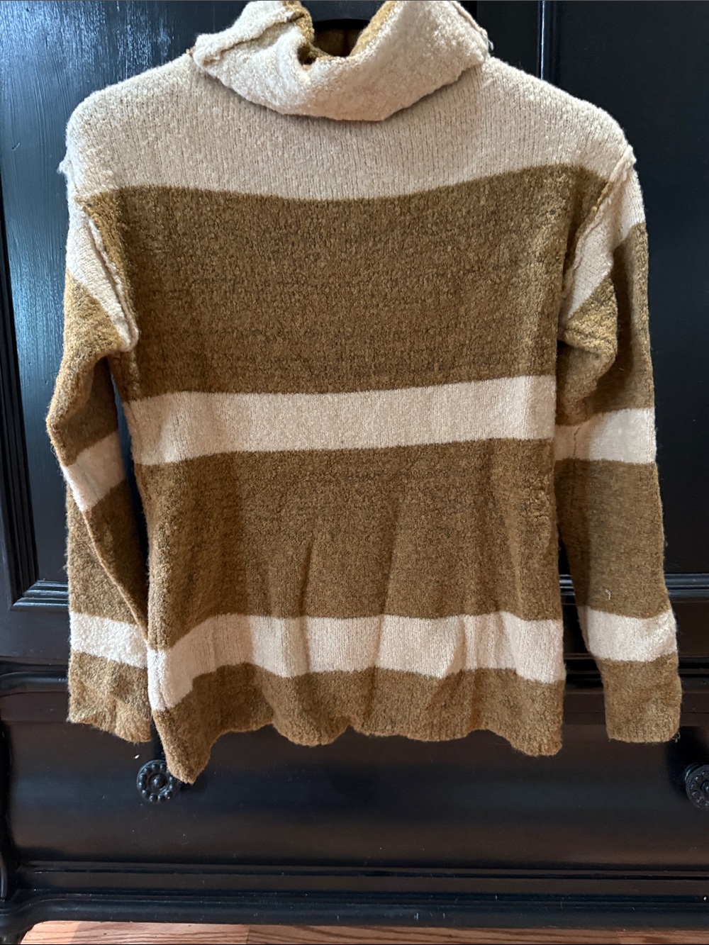 Hem & Thread Striped Cowl Neck Sweater in Cream and Brown